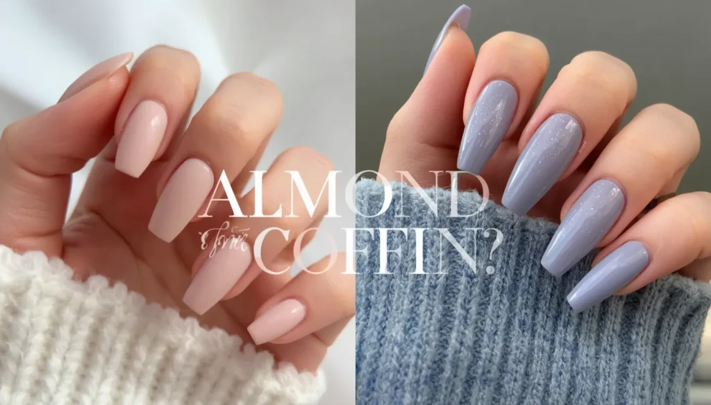Almond vs Coffin nails side by side comparison aesthetic